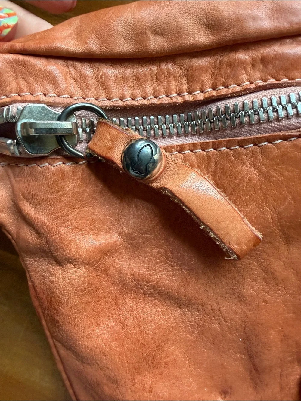 Campomaggi orange/brown leather studded waist bag with turquoise accents
